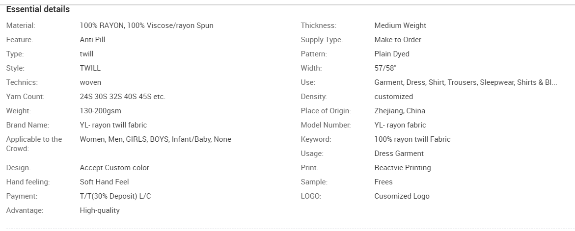 Rayon Twill Dyed  Fabric